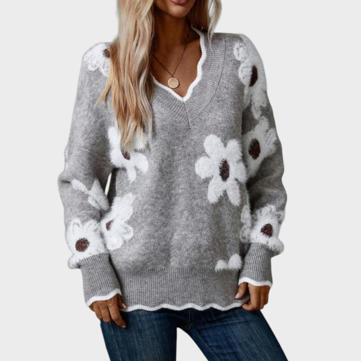 THEA - SUÉTER FLORAL ELEGANTE CON ESCOTE EN V