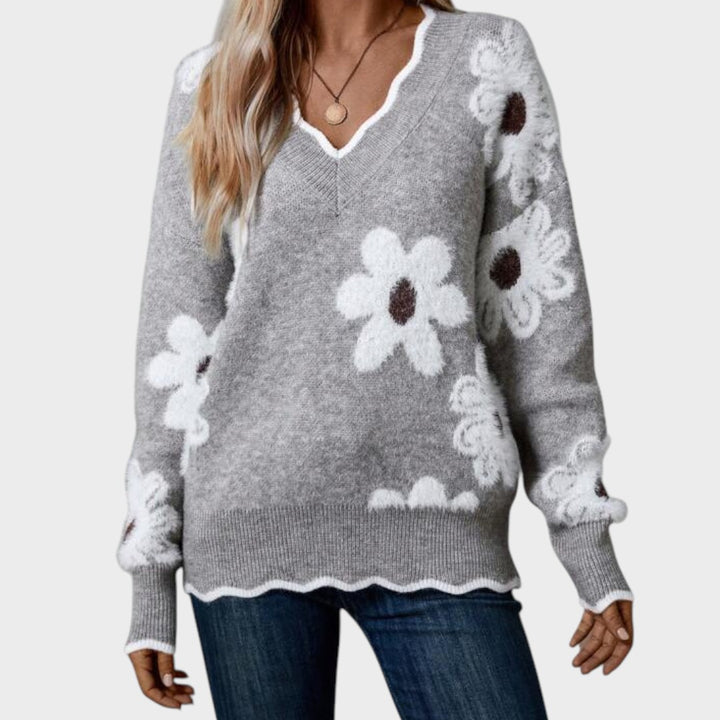 THEA - SUÉTER FLORAL ELEGANTE CON ESCOTE EN V