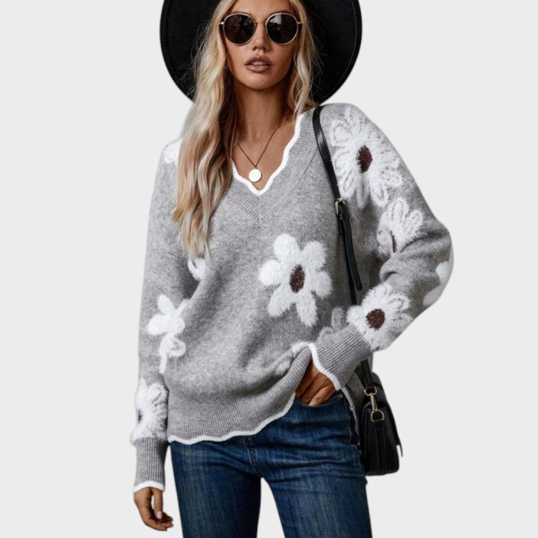 THEA - SUÉTER FLORAL ELEGANTE CON ESCOTE EN V