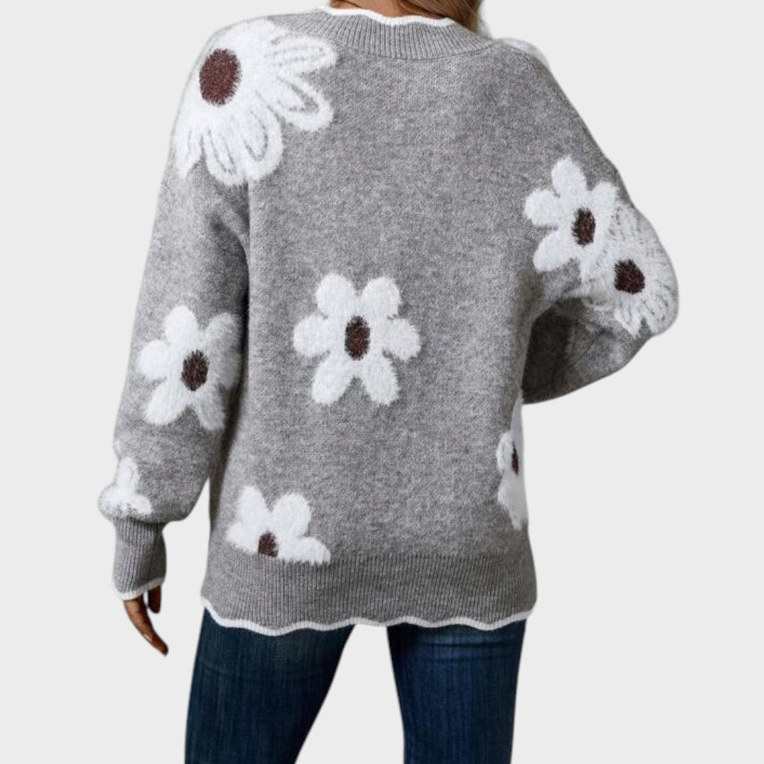 THEA - SUÉTER FLORAL ELEGANTE CON ESCOTE EN V