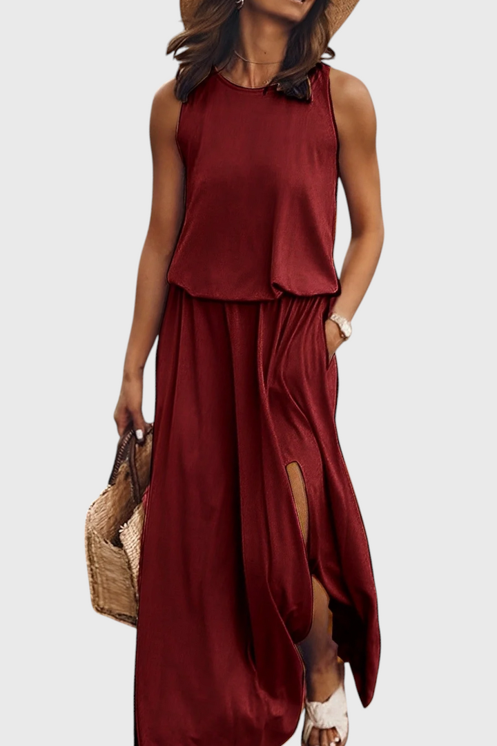 Dianne Vestido Sin Mangas con Abertura Lateral