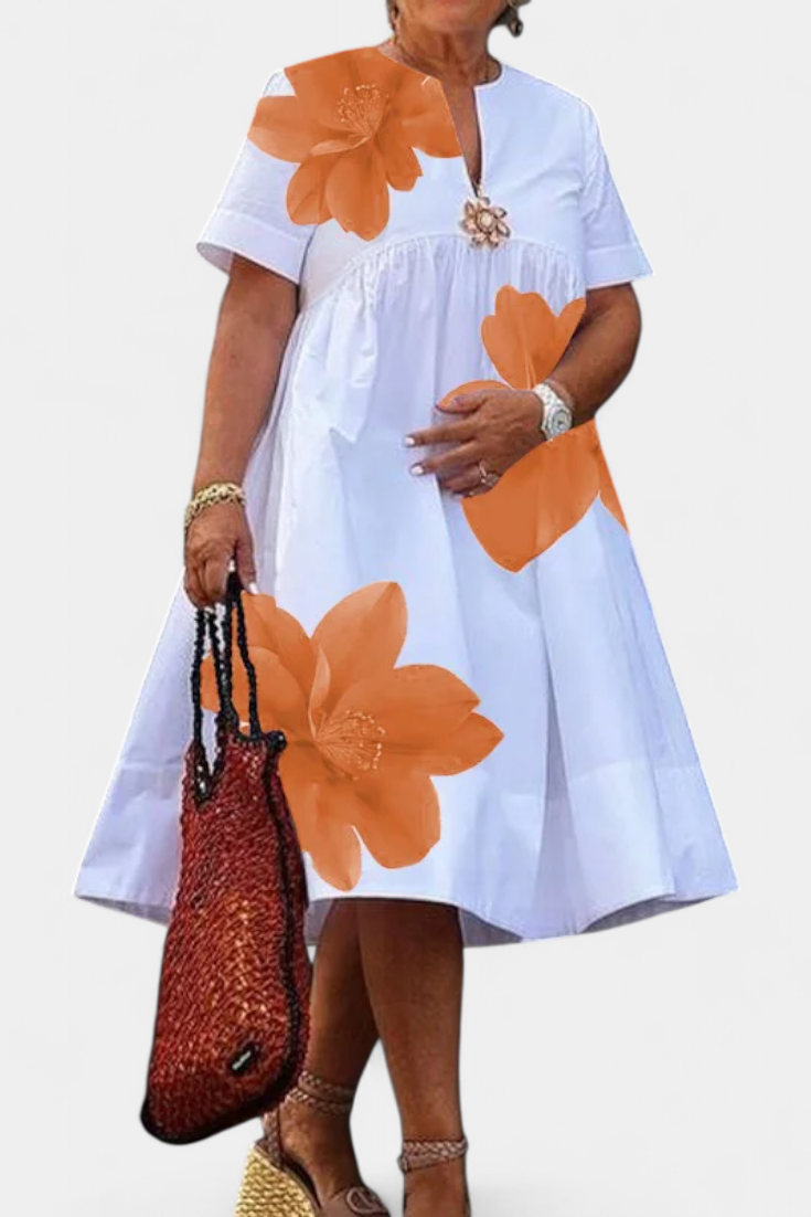 Yulia Vestido Midi Floral con Pliegues y Escote en V