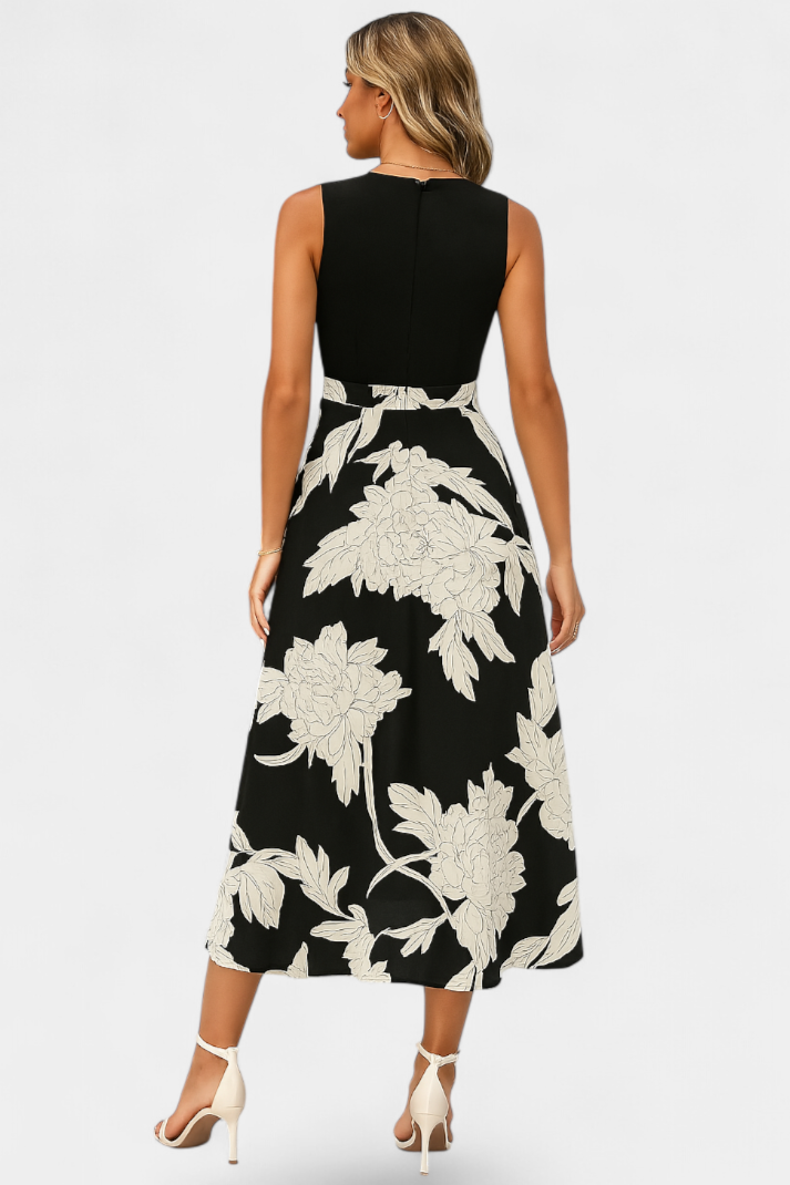 Raquel Vestido Maxi Floral con Volantes sin Mangas