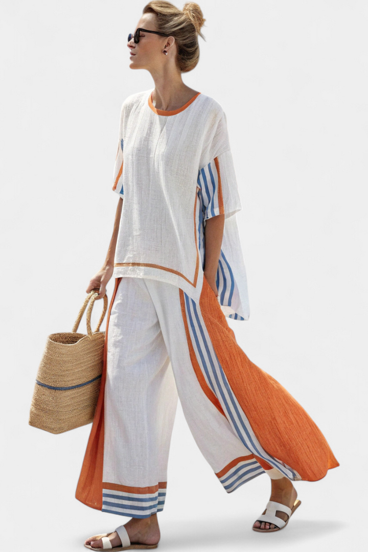 Daisy Conjunto Étnico con Rayas y Corte Amplio