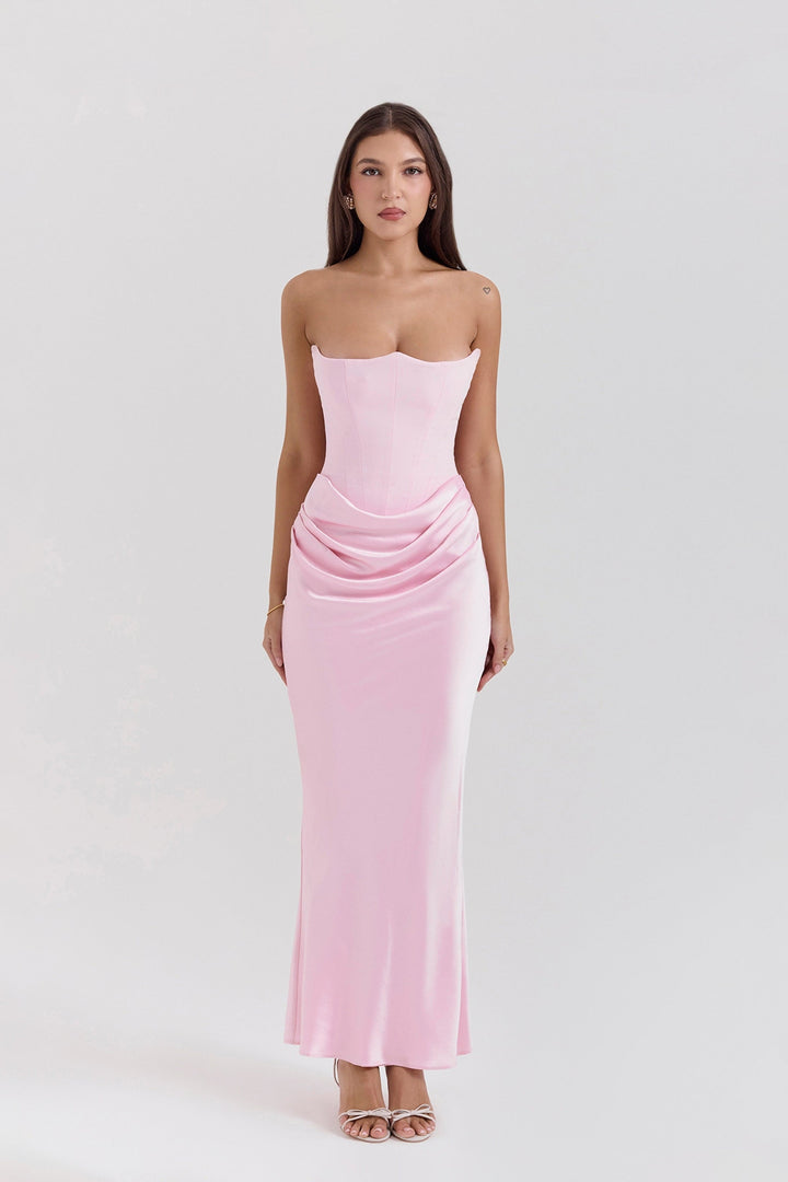 Emily Vestido Maxi Drapado Sin Tirantes