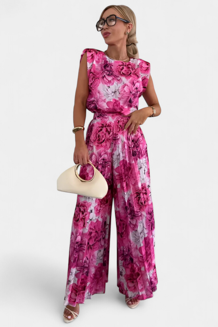 MARIA™ – Conjunto floral con top estructurado y pantalón plisado