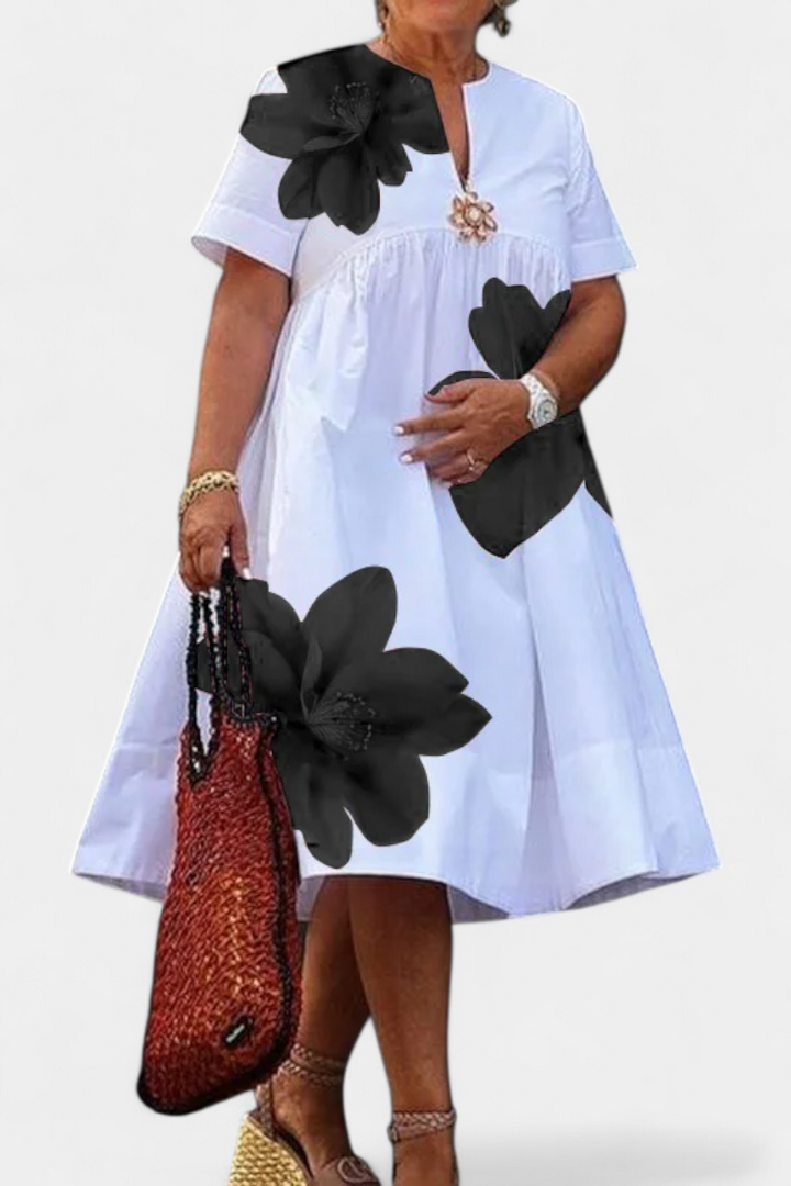 Yulia Vestido Midi Floral con Pliegues y Escote en V