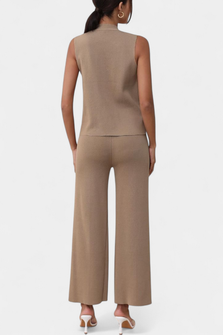 Jacey Conjunto de Punto con Chaleco y Pantalón de Pierna Ancha