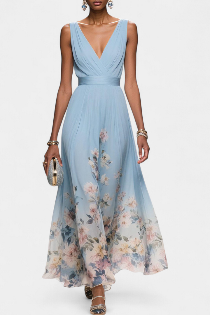 Sauline Vestido Maxi Floral Sin Mangas con Escote en V