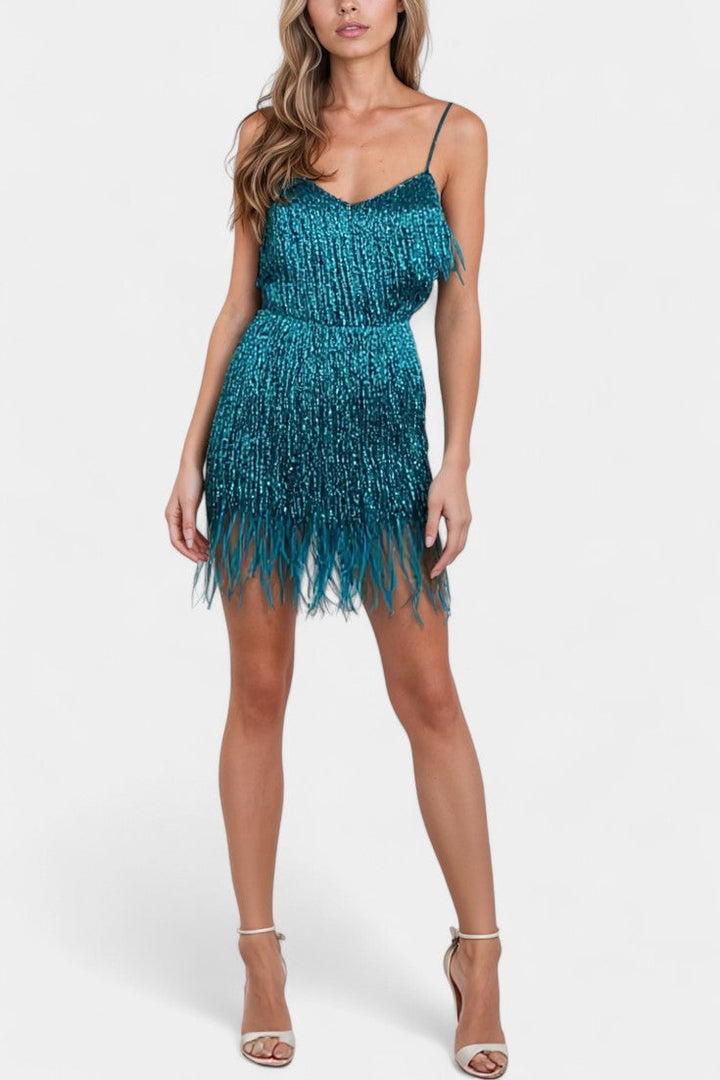 Adena Vestido Mini de Plumas