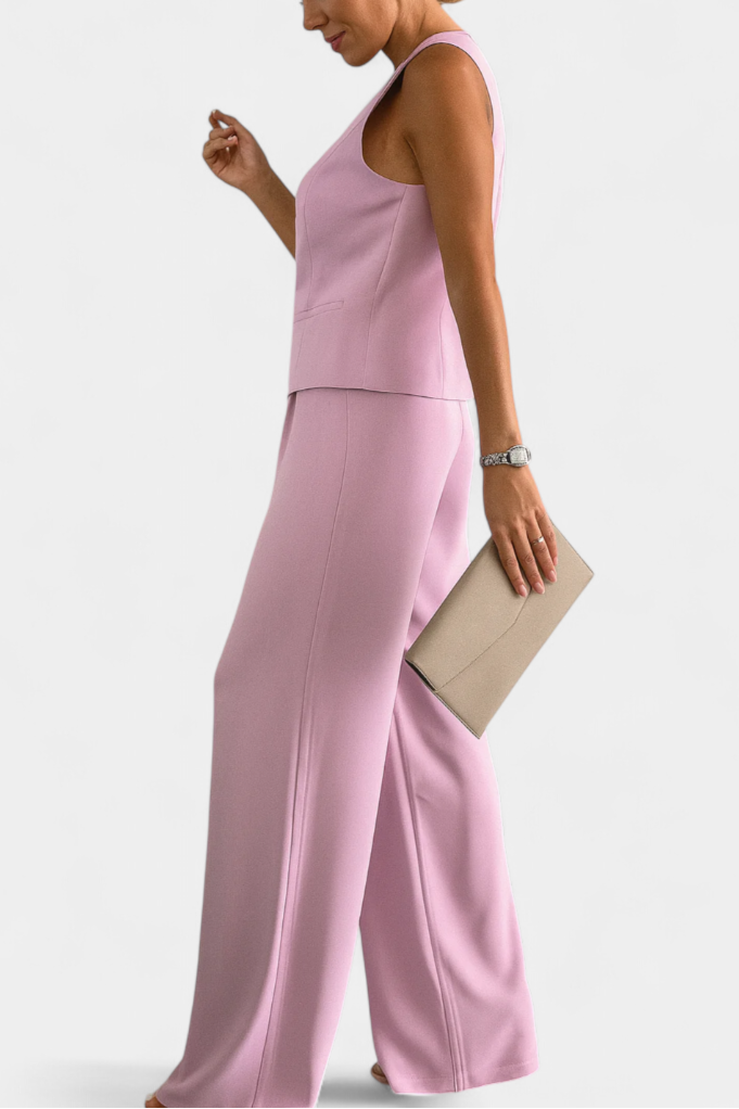 Paloma Conjunto Elegante de 2 Piezas con Blusa sin Mangas y Pantalón Fluido